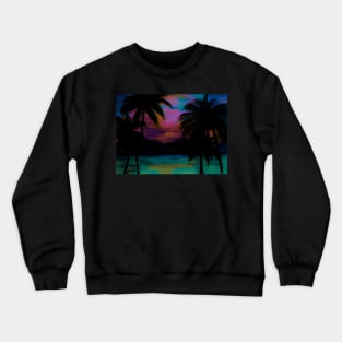 TROPICAL PALM TREE SUNSET FLAMING PARADISE PRINT Crewneck Sweatshirt